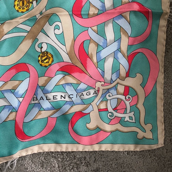 SOLD Balenciaga Vintage 100% Silk Ribbon Print Sca - Picture 6 of 8